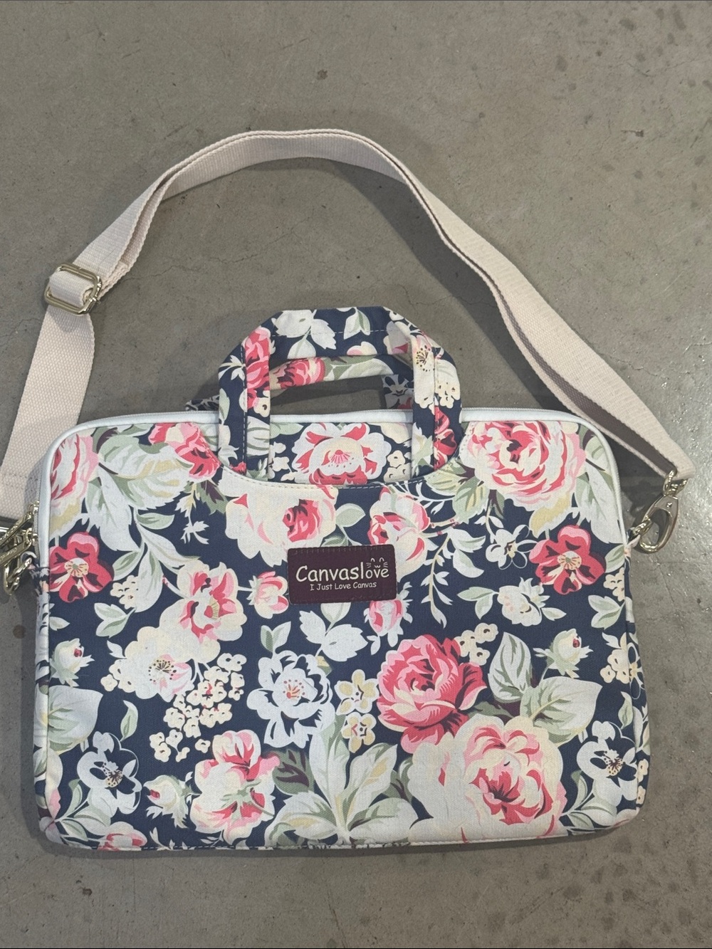 Bella Canvas Floral Laptop Bag - Navy with Pink Roses